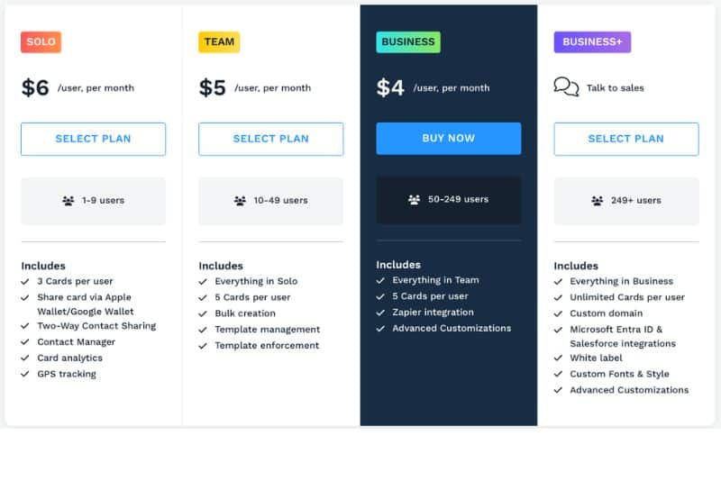 Best Digital Business Card Apps - Uniqode Pricing